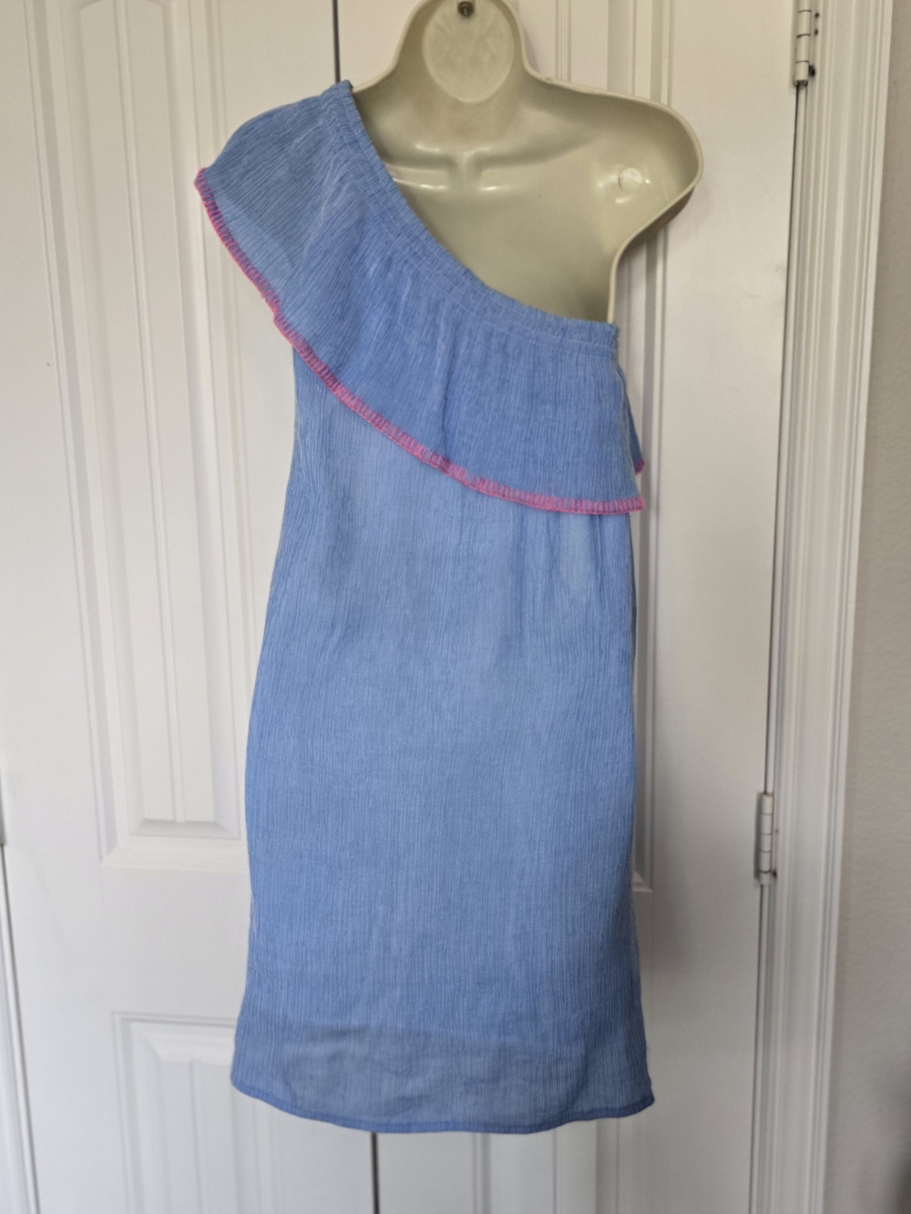 One-Shoulder Ruffle Mini Dress - Blue by - Picture 4 of 6